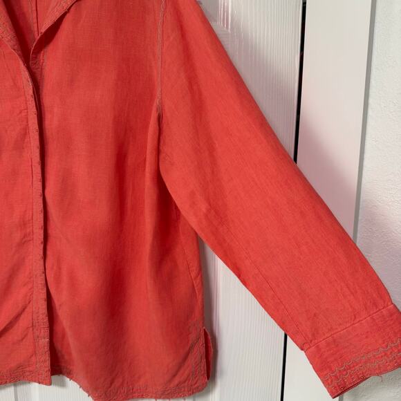 Sigrid Olsen Women's100%Linen Orange Embroidered Beaded Long Sleeve Top 1X - Picture 5 of 16
